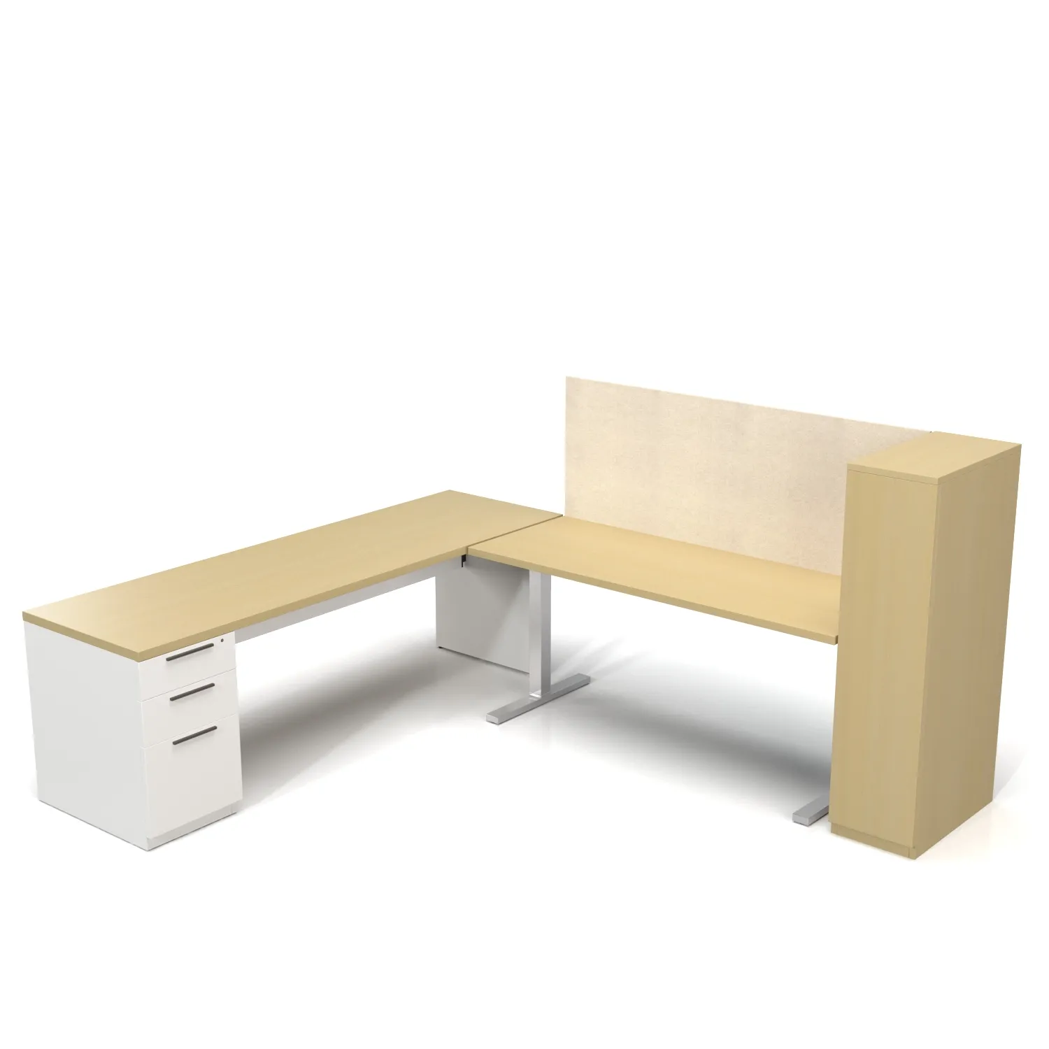L Shape Adjustable Office Desk And Table PBR 3D Model_04